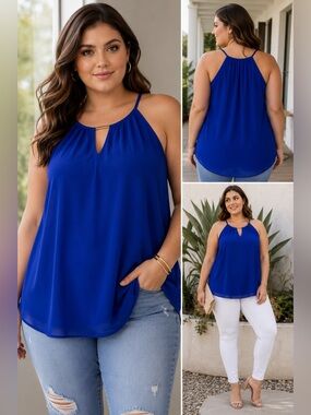 Torrid Cobalt Blue Chiffon Keyhole Cami Tank Top Size 00